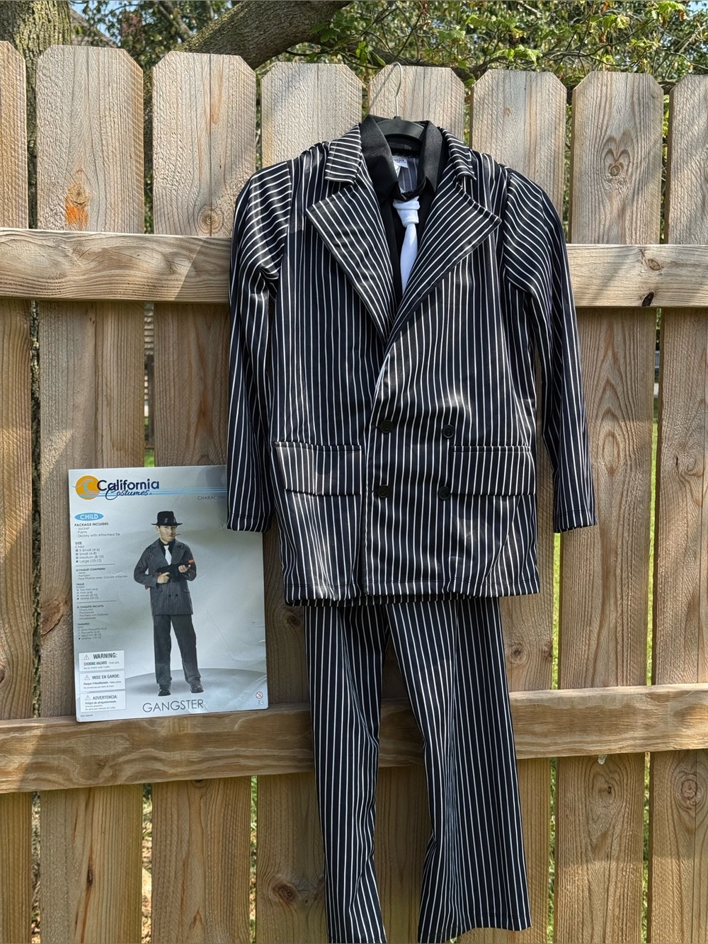 Kids Gangster Costume Boy’s Large 10-12 years Pinstripe Suit Tie Mafia Mob Boss